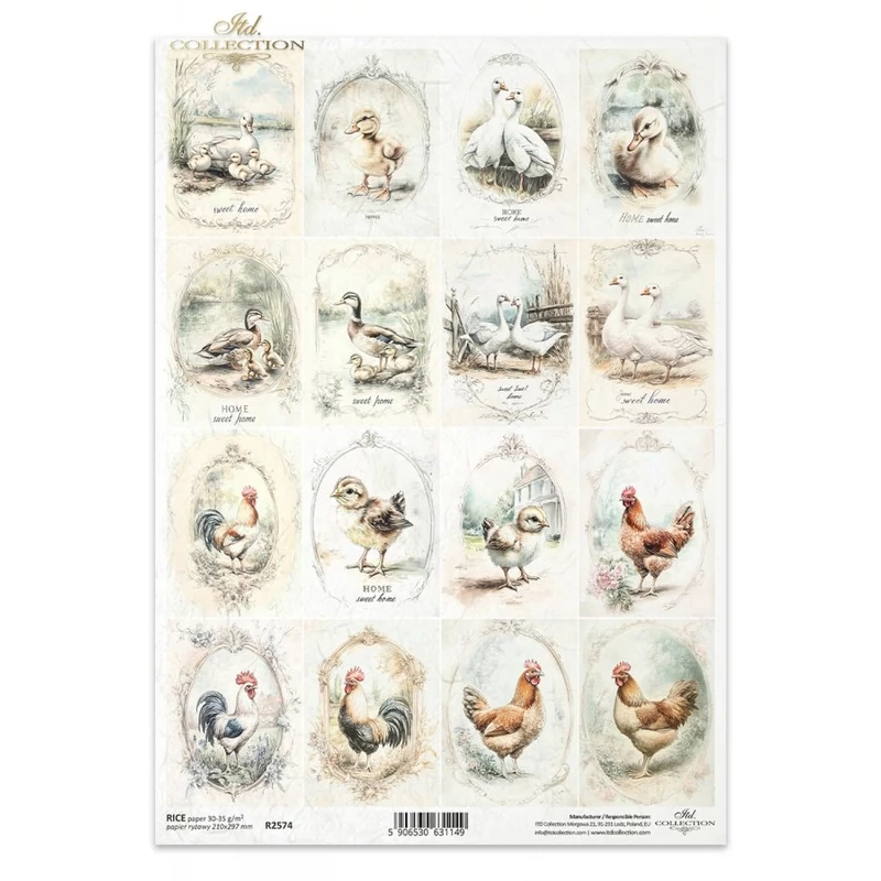 Rizspapír decoupage-hoz vintage szárnyasok A4