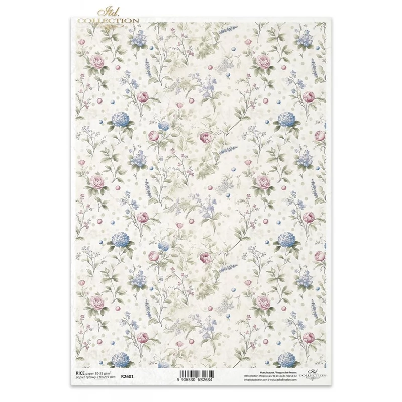 Rizspapír decoupage-hoz vintage virágos háttér A4