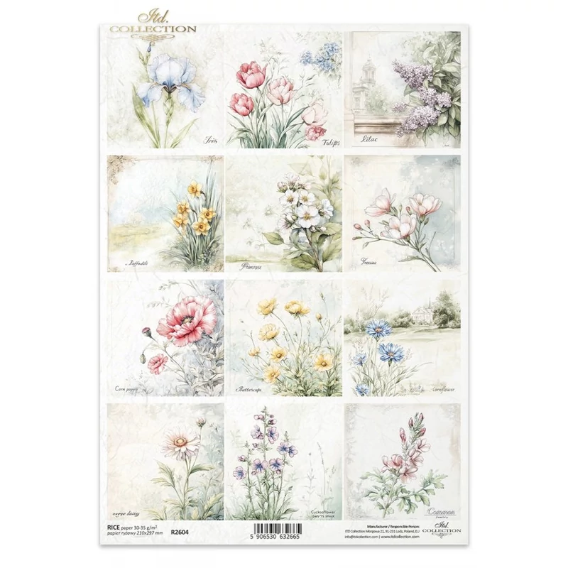 Rizspapír decoupage-hoz mezei virágok A4