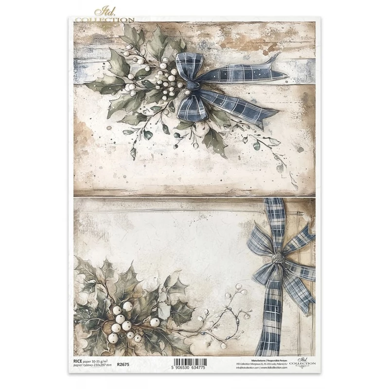 Rizspapír decoupage-hoz karácsony vintage masni A4
