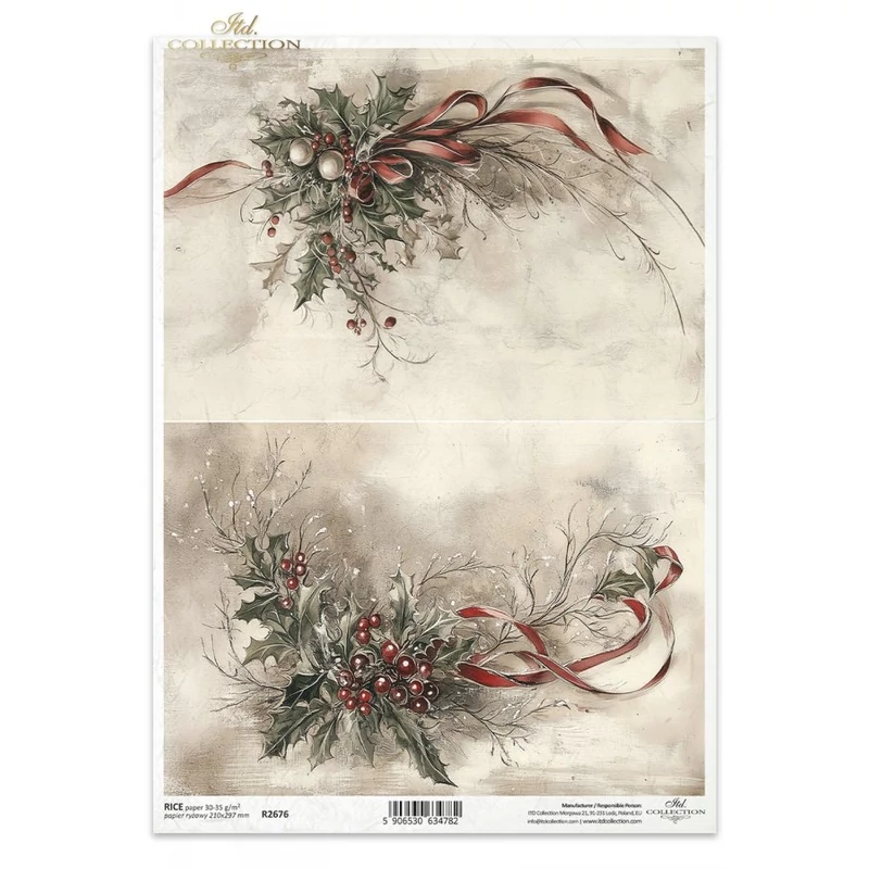 Rizspapír decoupage-hoz fagyöngy karácsony A4