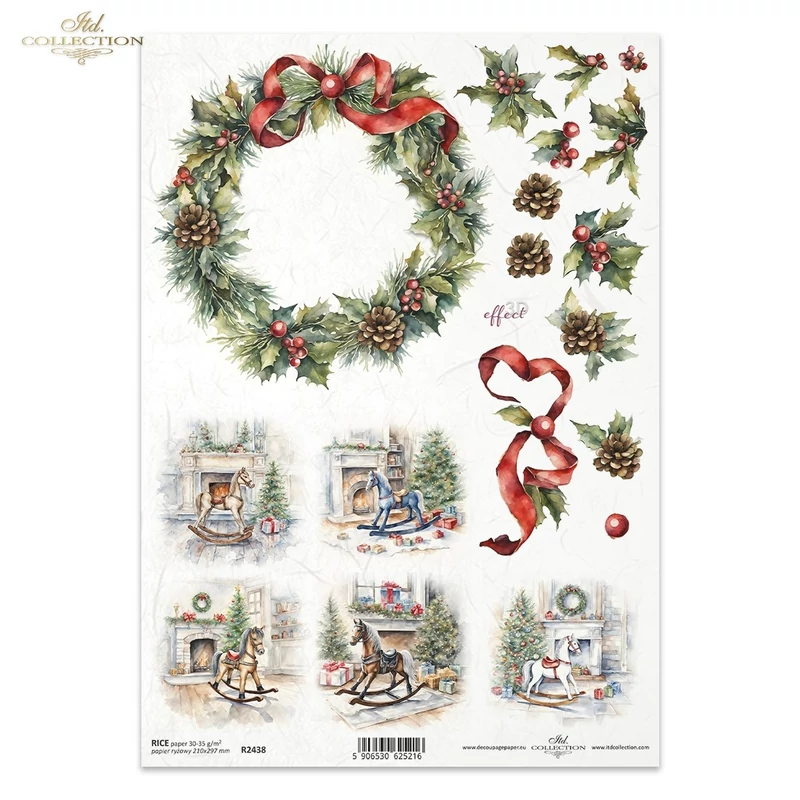 Rizspapír decoupage-hoz hintaló fagyöngy koszorú A4