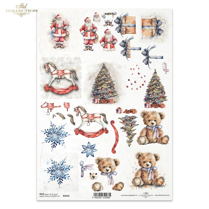 Rizspapír decoupage-hoz télapó karácsonyfa ajándék hópihe A4
