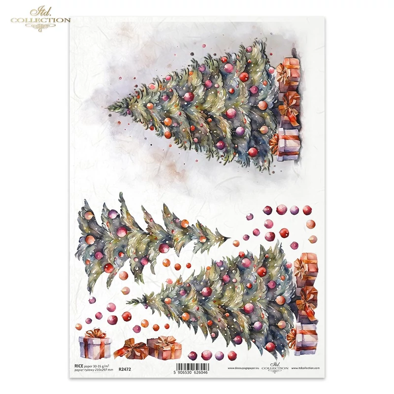 Rizspapír decoupage-hoz karácsonyfa ajándékok A4