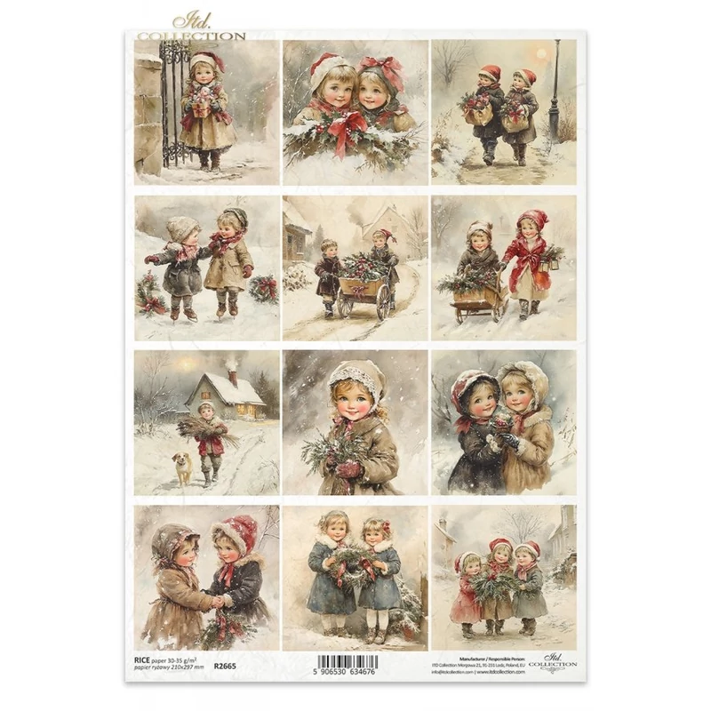 Rizspapír decoupage-hoz gyerekek karácsony vintage A4