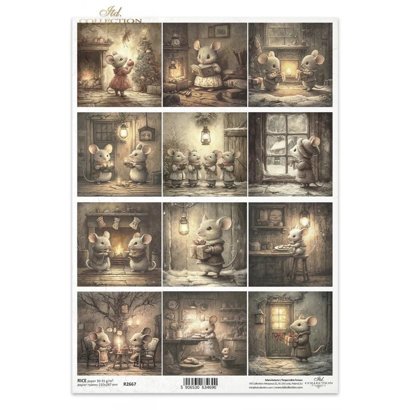 Rizspapír decoupage-hoz kisegér karácsony A4