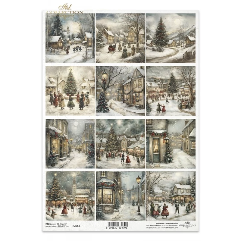 Rizspapír decoupage-hoz karácsony város ünnep személyek A4