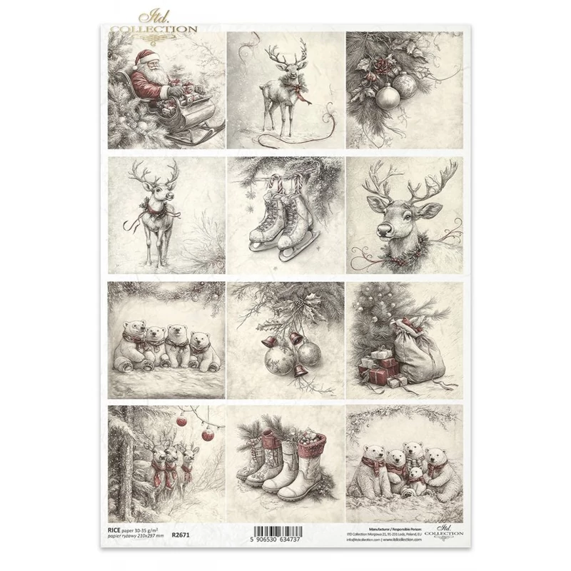 Rizspapír decoupage-hoz karácsony szarvas télapó A4