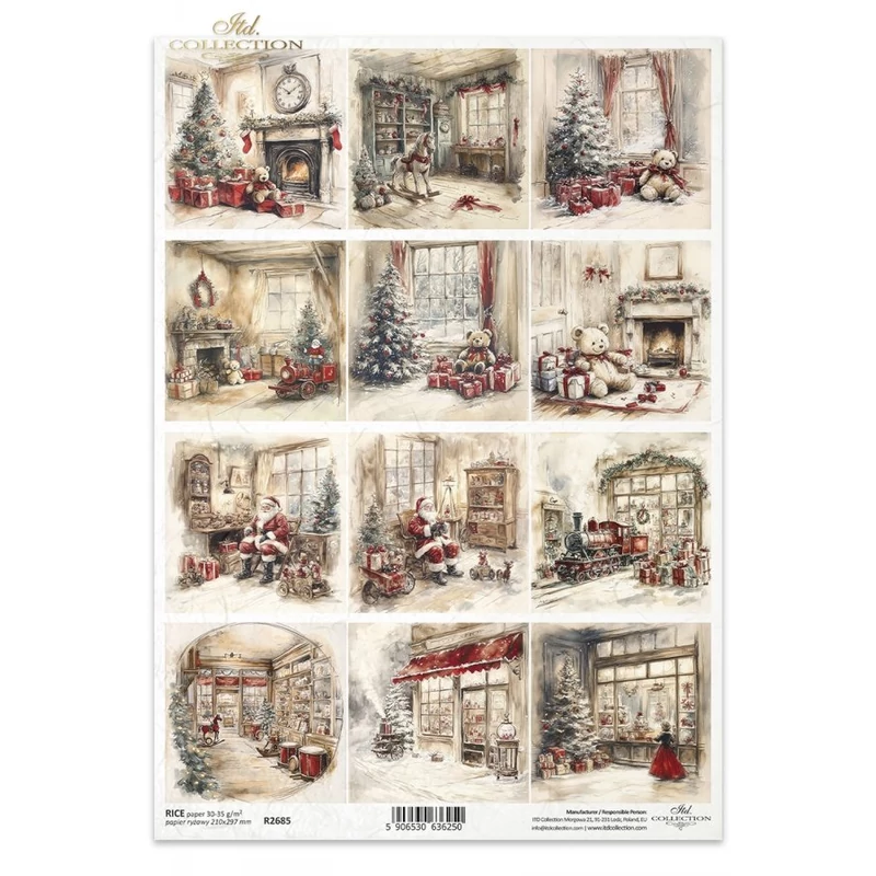 Rizspapír decoupage-hoz vintage karácsony fenyő A4