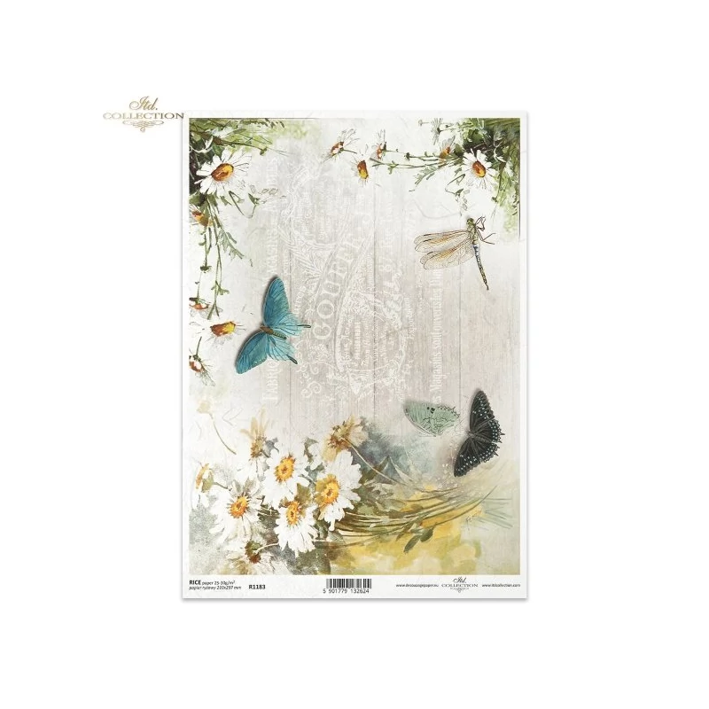 Rizspapír decoupage-hoz pillangó virágos ITD-R1183