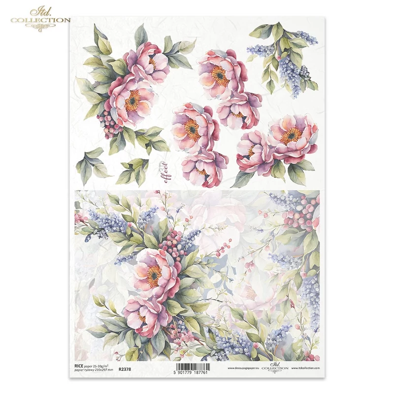 Rizspapír A4 decoupage-hoz színes virágok