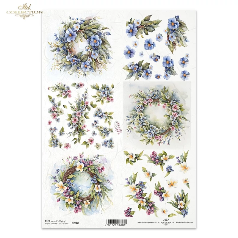 Rizspapír A4 decoupage-hoz virágos koszorú