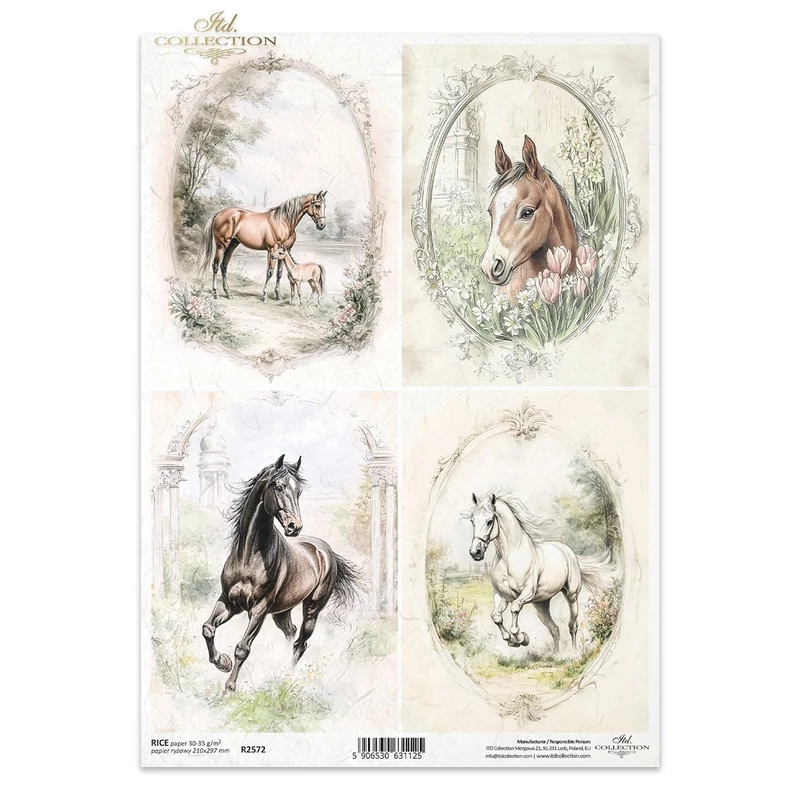 Rizspapír decoupage-hoz lovas keretek A4- Kosárbolt.hu