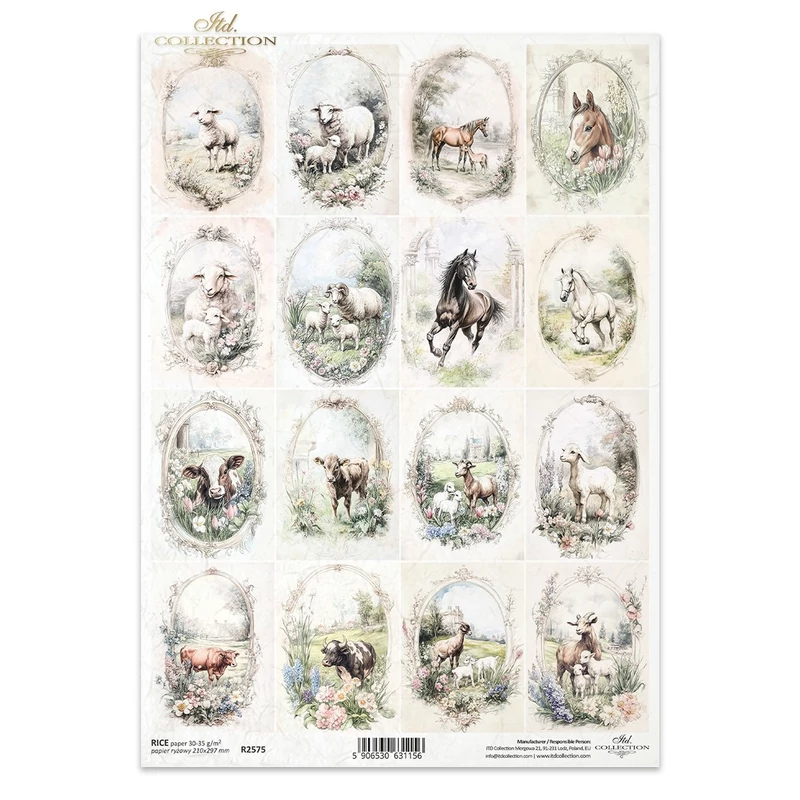 Rizspapír decoupage-hoz vintage tanya állatok A4