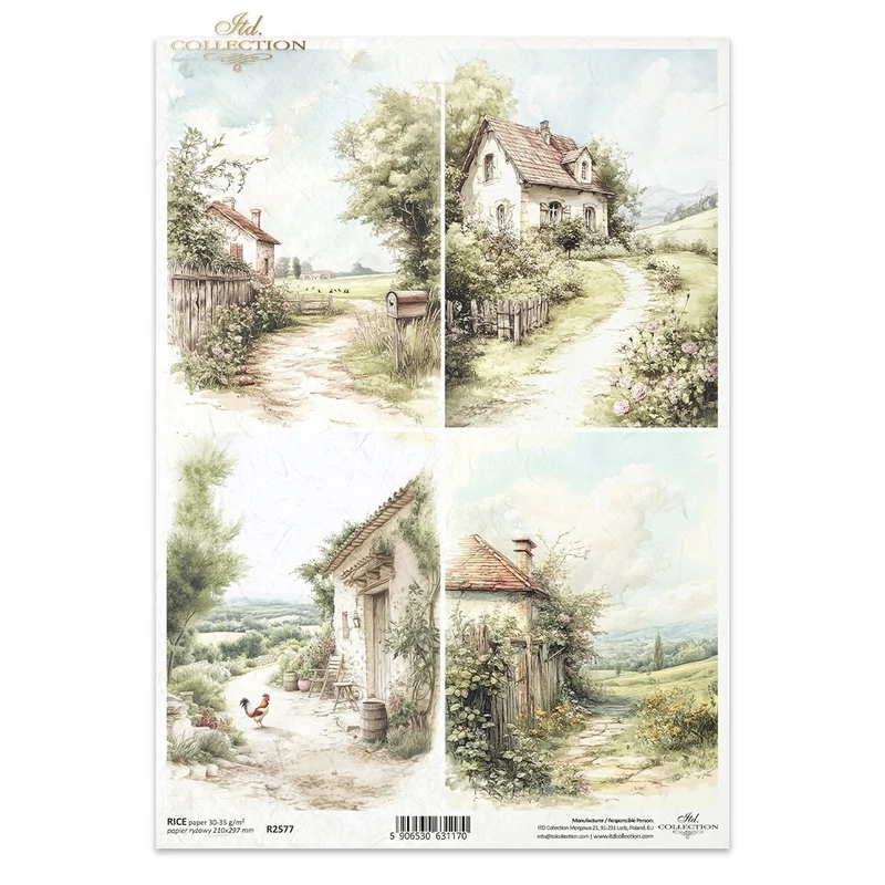 Rizspapír decoupage-hoz vintage cottage otthon A4