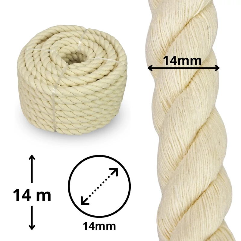 Natúr pamut kötél világos 14mm/1kg/ 14méter
