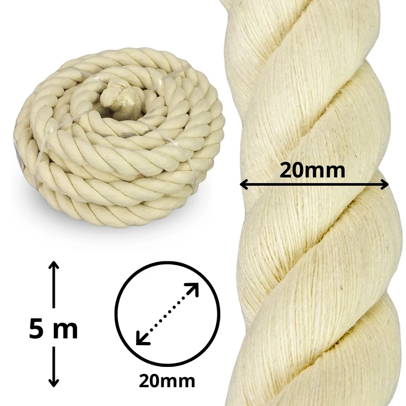 Natúr pamut kötél világos 20mm/1kg/ 5méter