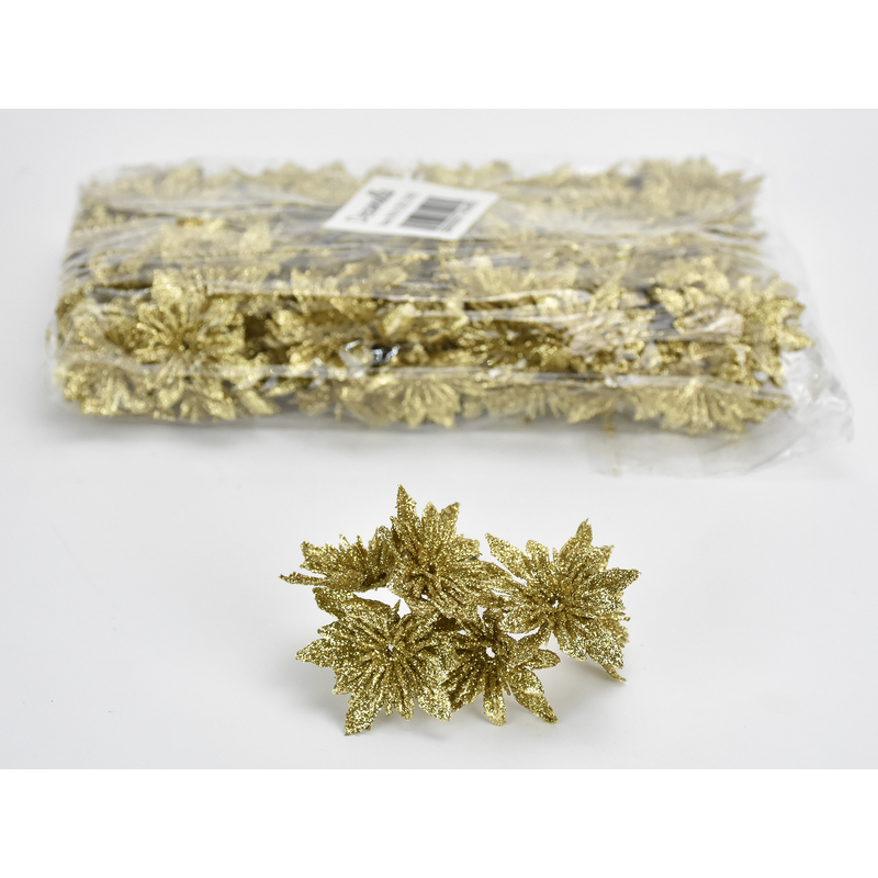 Mikulás virágfej csillámos arany 6 fejes 24cs/csomag