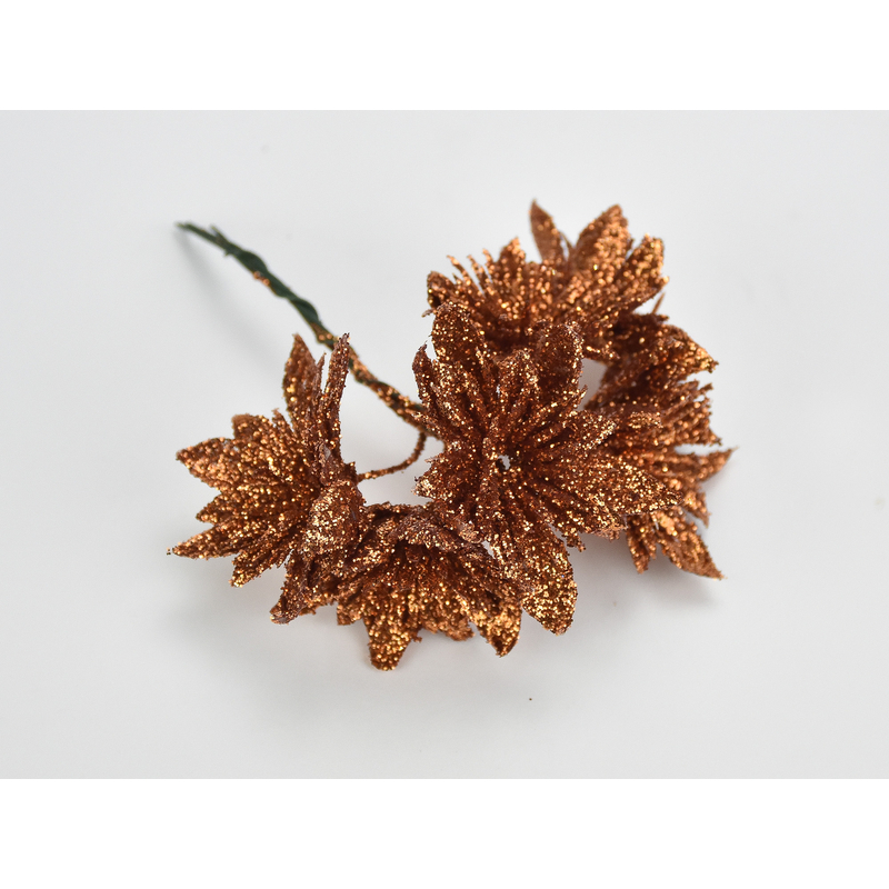 Mikulás virágfej csillámos bronz 6 fejes 24cs/csomag