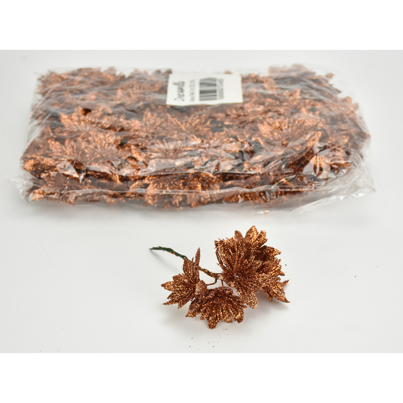 Mikulás virágfej csillámos bronz 6 fejes 24cs/csomag