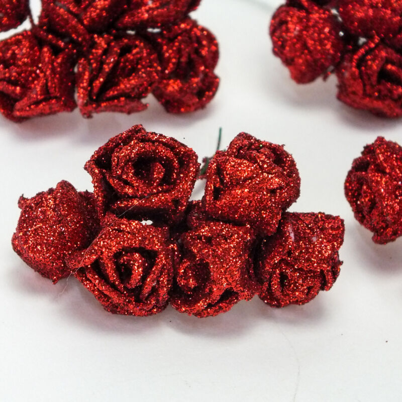 Rózsa csokor csillámos piros 6 fejes 4cs/csomag