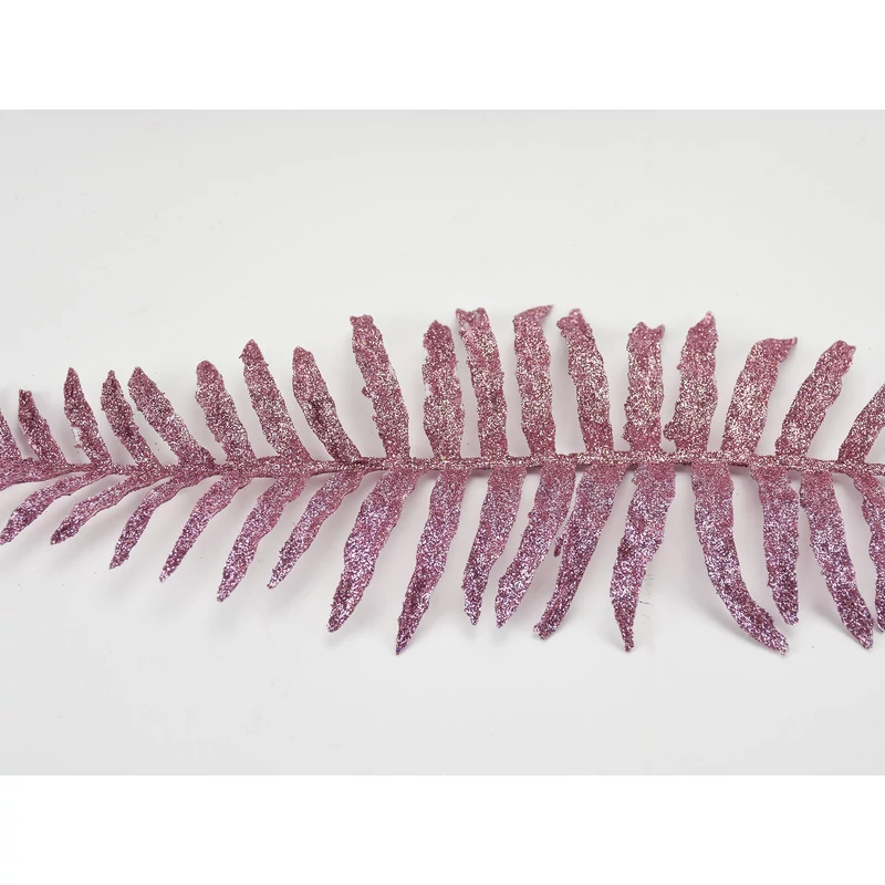 Páfrány levél csillámos rózsaszín 12db/csomag