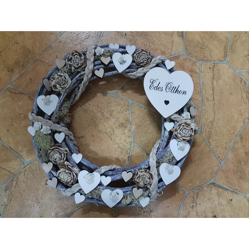 Fa - "Édes otthon" szív fehér 10cm