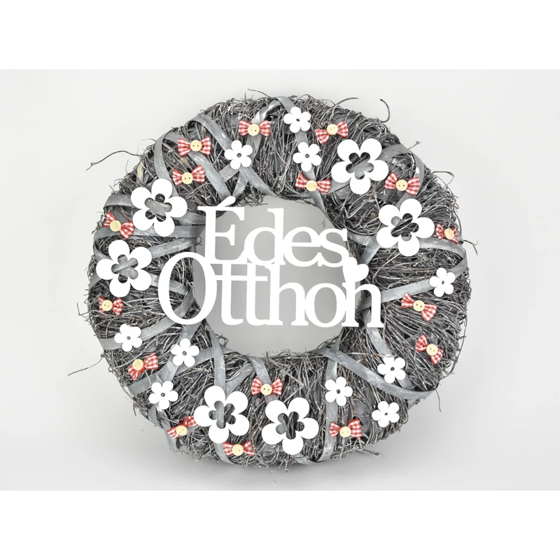 Fa - "Édes Otthon" felirat koszorúra 8x14cm fehér